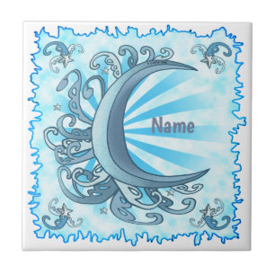 Scrolly Crescent Moon Ceramic Tile