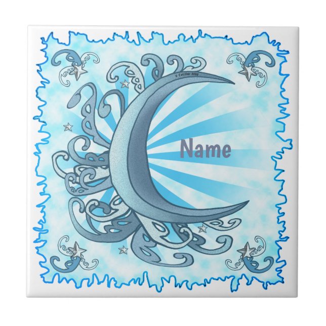 Scrolly Crescent Moon Ceramic Tile (Front)