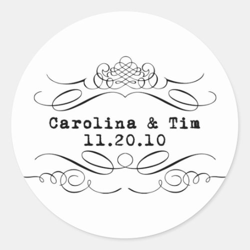 Scrolly Letterpress Monogram Classic Round Sticker