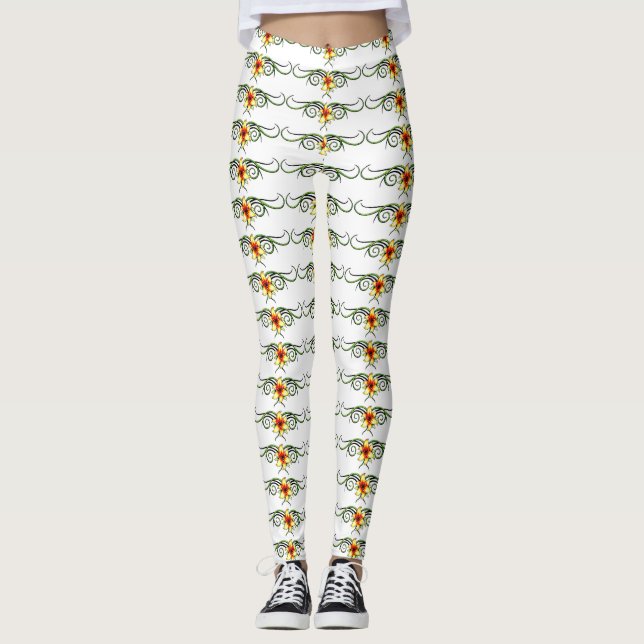 scrolly yellow flowers leggings (Front)