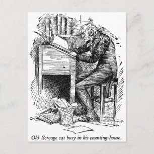Scrooge at His Desk (with text) Postcard