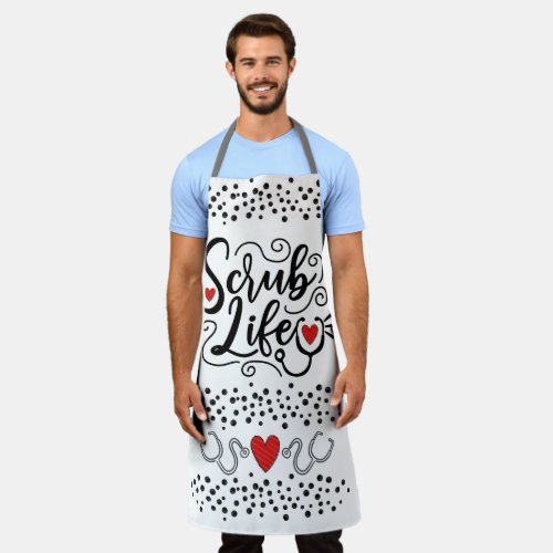 Scrub life nurse cheetah spots red hearts apron