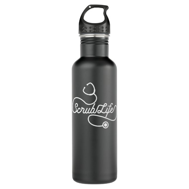 Scrub Life Nurse Stethoscope Passionate RN Men Wom Stainless Steel Water Bottle (Front)