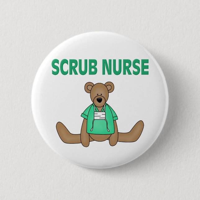 Scrub Nurse Bear Pinback Button (Front)