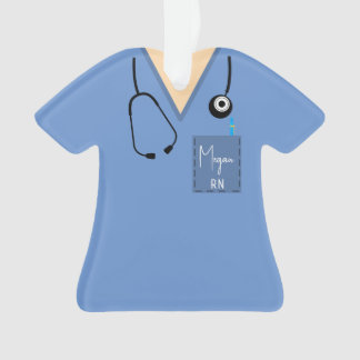 Scrub Top Ornament- Surgical blue with light skin Ornament