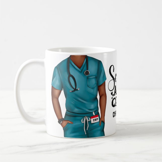 Scrubs and Coffee Nurse Personalized Coffee Mug (Left)