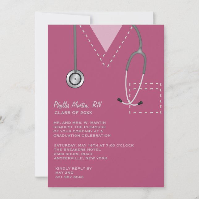 Scrubs Burgundy Medical Graduation Invitation (Front)