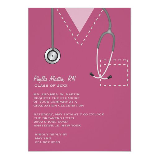 Scrubs Burgundy Medical Graduation Invitation | Zazzle