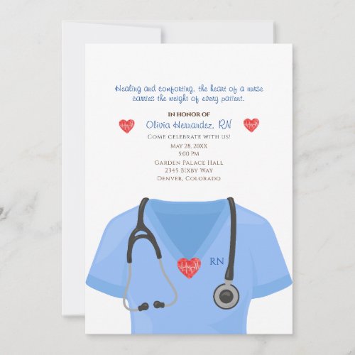 Scrubs Stethoscope and Heart Nursing Invitation