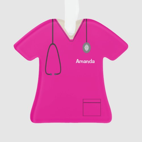 Scrubs Uniform Nurse Hot Pink Shirt Christmas Orn Ornament