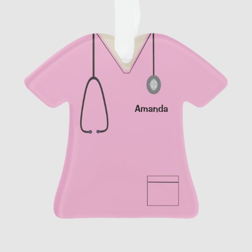 Scrubs Uniform Nurse Pink Shirt Christmas Orn Ornament