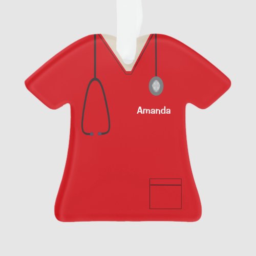 Scrubs Uniform Nurse Red Shirt Christmas Orn Ornament