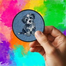 Scruffy Blue and White Faux Denim Puppy