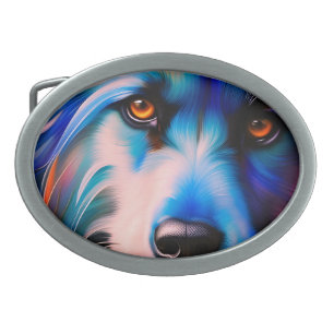 SCRUFFY BLUE N RED TERRIER DOG BELT BUCKLE