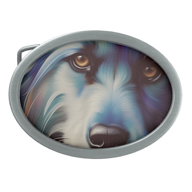 SCRUFFY BLUE N RUST TERRIER DOG CLOSE UP BELT BUCKLE (Front)