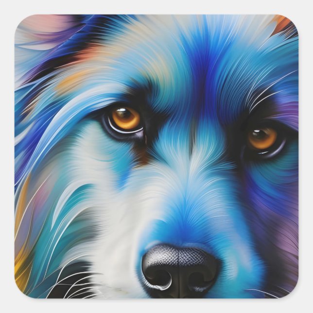 SCRUFFY BLUE TERRIER DOG CLOSE UP SQUARE STICKER (Front)