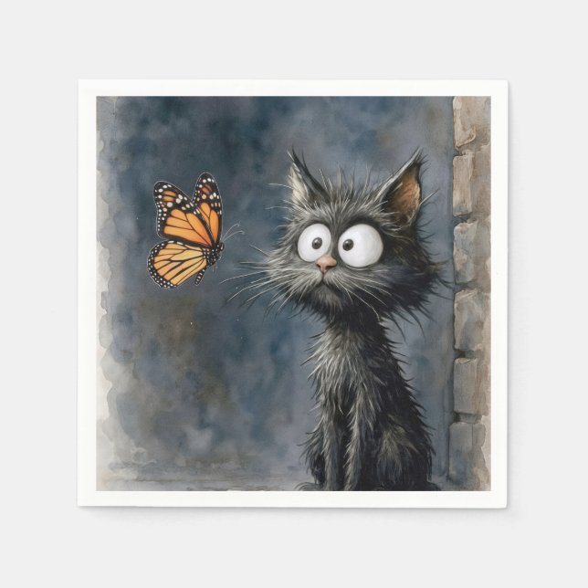 Scruffy Cat Staring at a Butterfly Napkins (Front)