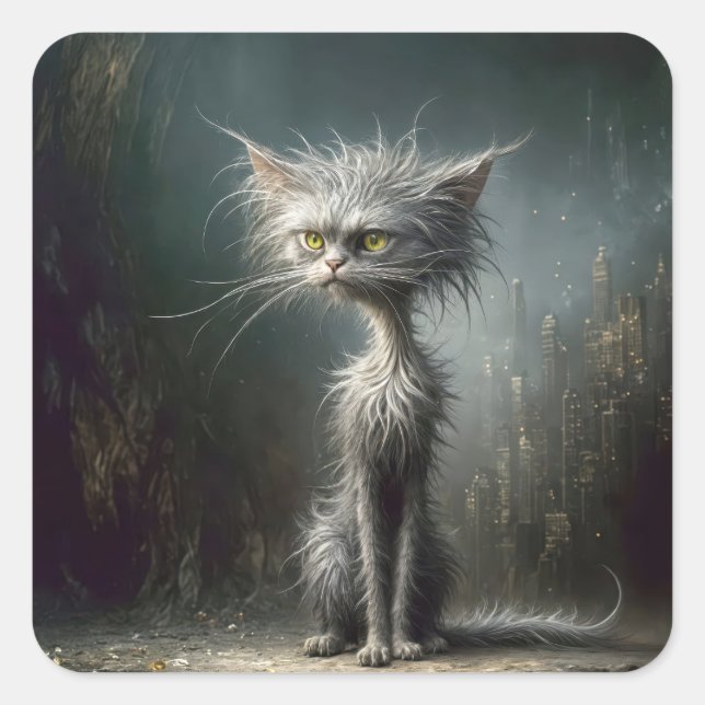 Scruffy City Street Cat Square Sticker (Front)