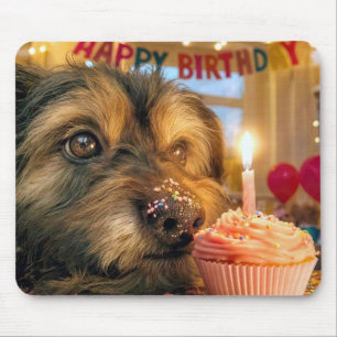 Scruffy Dog with a Birthday Cupcake Mouse Pad