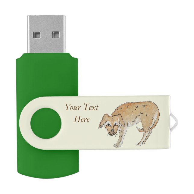 scruffy mixed breed dog original art illustration flash drive (Opened)