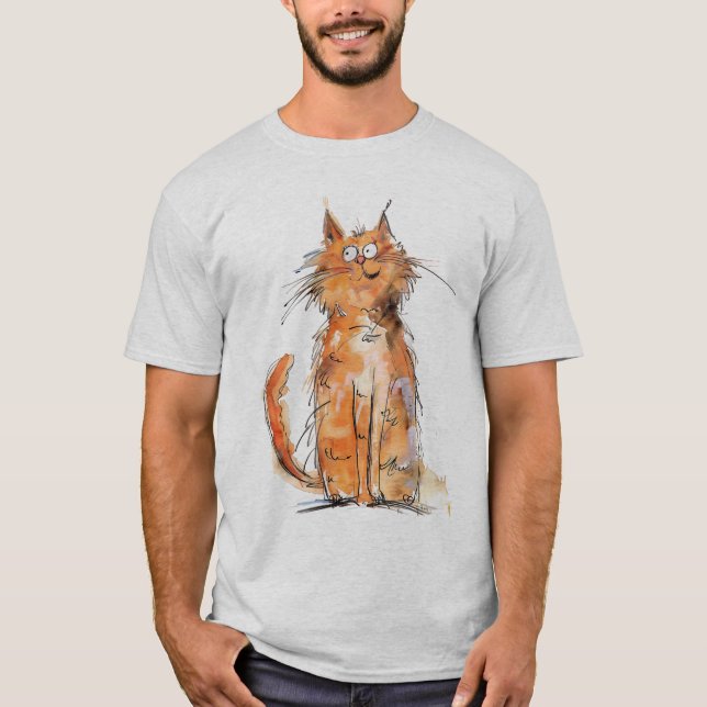 Scruffy Orange Cat Whimsical Quirky T-Shirt (Front)