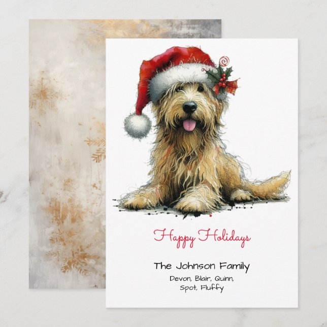 Scruffy Puppy in a Santa Hat Happy  Holiday Card (Front/Back)