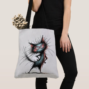 Scruffy Sassy Cat Wearing Red Glasses Tote Bag