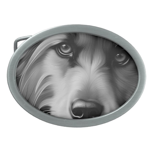 SCRUFFY TERRIER DOG BLACK AND WHITE BELT BUCKLE (Front)