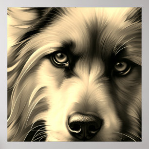 SCRUFFY TERRIER DOG SEPIA POSTER