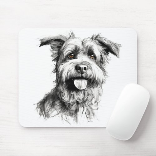 Scruffy Terrier Portrait Sketch Mouse Pad