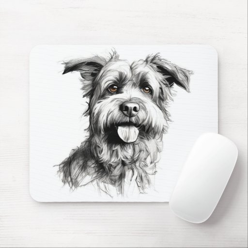 Scruffy Terrier Portrait Sketch Mouse Pad