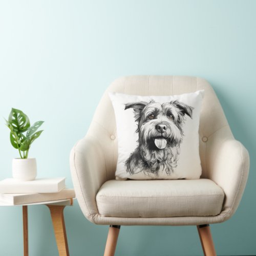 Scruffy Terrier Portrait Sketch Throw Pillow