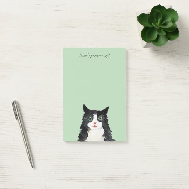 Scruffy tuxedo cat post-it notes (Office)