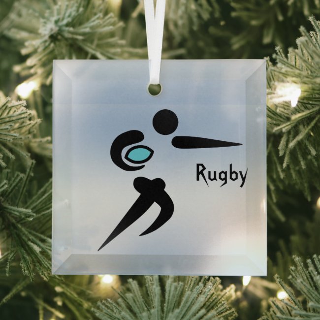 Scrum Ball Rugby Player Beveled Glass Ornament
