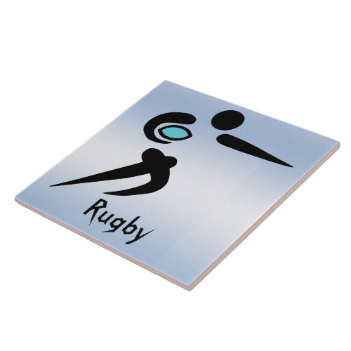 Scrum Ball Rugby Player Blue Ceramic Tile