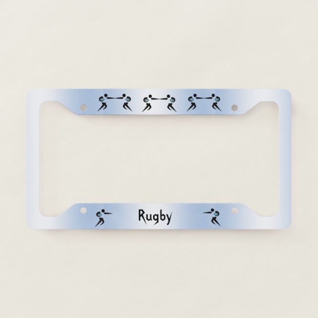 Scrum Ball Rugby Player Blue License Plate Frame