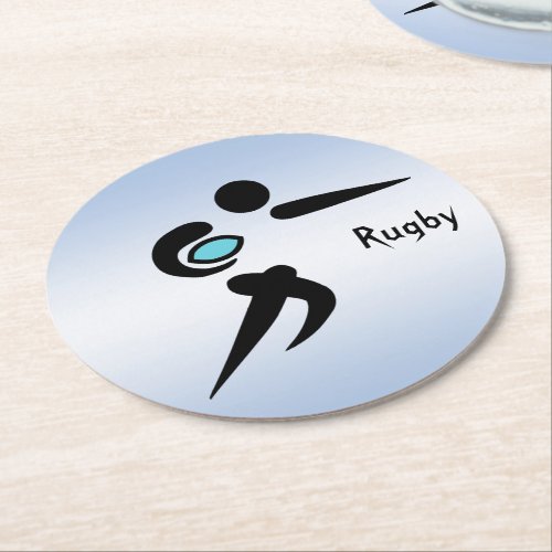 Scrum Ball Rugby Player Sturdy Blue Paper Coasters