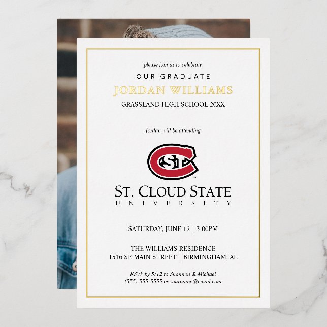 SCSU Athletic C-Logo | Classic Serif Text Foil Invitation (Front/Back)