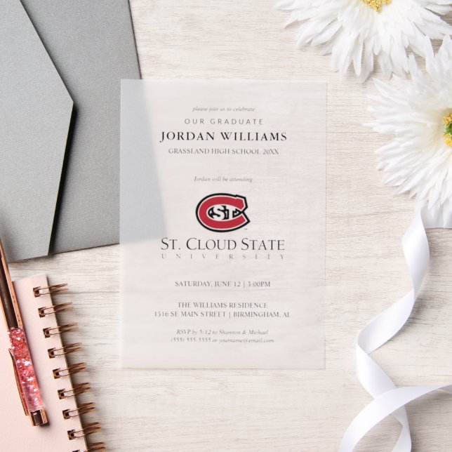 SCSU Athletic C-Logo | Classic Serif Text Vellum Invitations (Wedding)