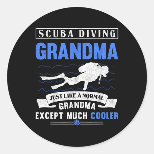 Scu Diving Grandma Dive Grandmother Underwater Scu Classic Round Sticker