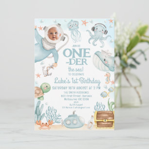 Scuba Blue Diver Oneder the Sea 1st Birthday  Invitation