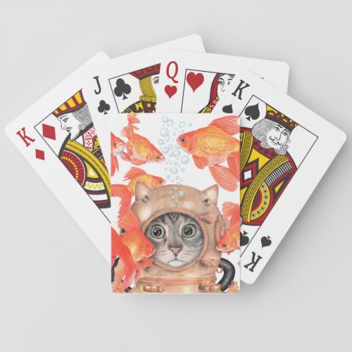 Scuba Cat Among the Fishes Playing Cards