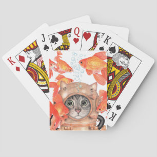 Scuba Cat Among the Fishes Poker Cards