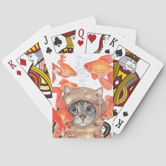 Scuba Cat Among the Fishes Poker Cards (Back)