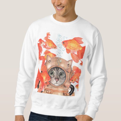 Scuba Cat Among the Fishes Sweatshirt
