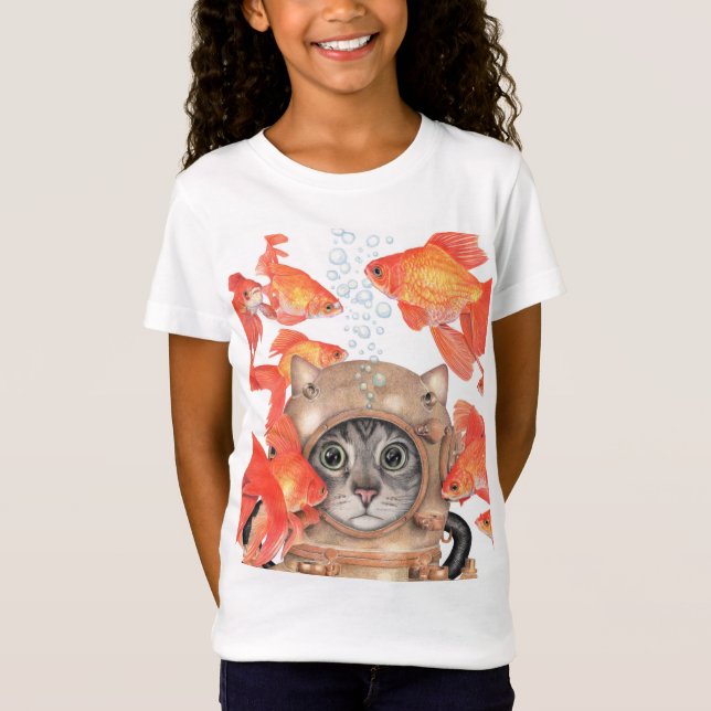 Scuba Cat Among the Fishes T-Shirt (Front)