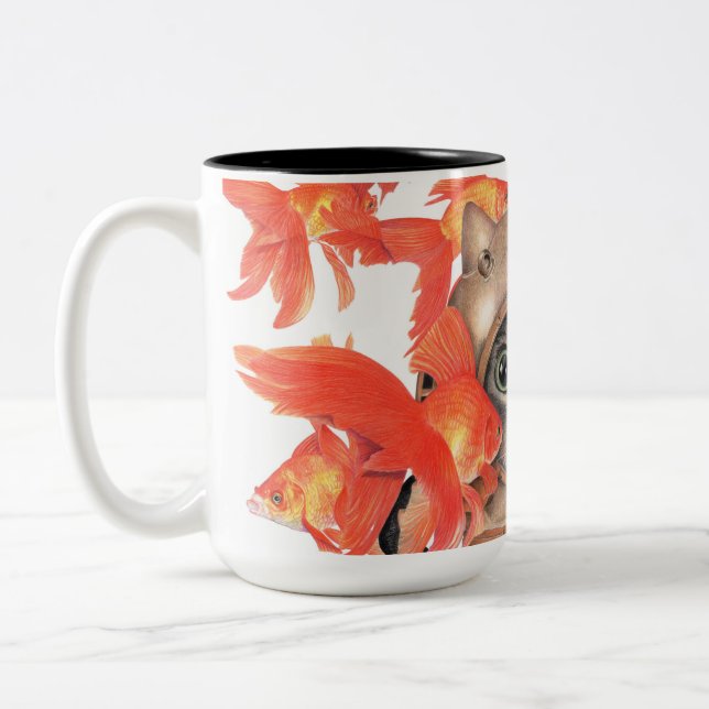 Scuba Cat Among the Fishes Two-Tone Coffee Mug (Left)