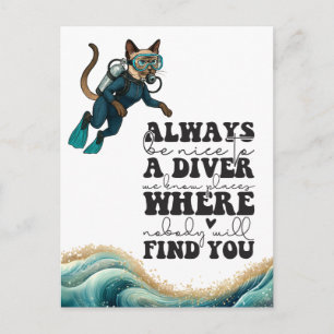 Scuba Cat Diving Blue Wet Suit Postcard