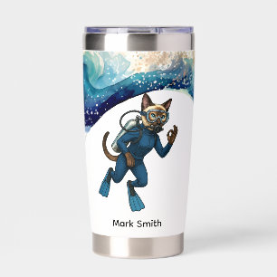 Scuba Cat Diving Blue Wet Suit with your name Insulated Tumbler