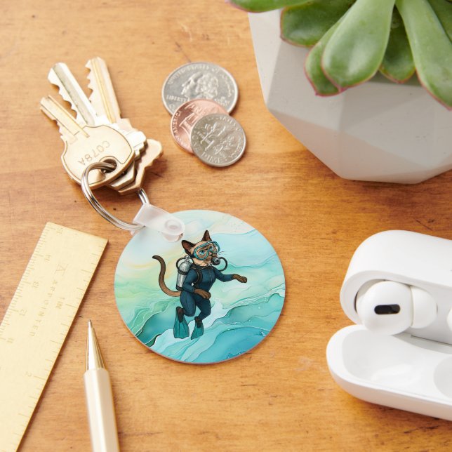 Scuba Cat is diving  Underwater  Keychain (Desk)